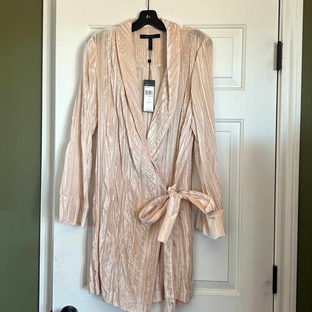 Pink crushed velvet wrap dress by BGBG MAXAZRIA